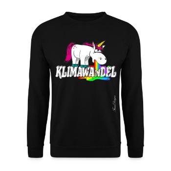 Klimawandel Einhorn hat es satt und kotzt - Unisex Pullover - Schwarz - Vorne - Alina (178cm) & Michal (187cm)