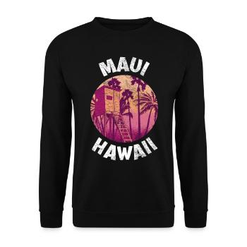 Retro Art of Maui Hawaii Surfing for 70s - Unisex Sweatshirt - black - Front - Alina (178cm) & Michal (187cm)