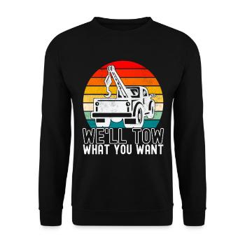 Abschleppwagen Abschleppdienst - Unisex Pullover - Schwarz - Vorne - Alina (178cm) & Michal (187cm)