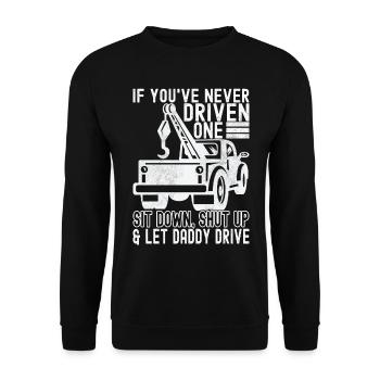 Abschleppwagen Abschleppdienst - Unisex Pullover - Schwarz - Vorne - Alina (178cm) & Michal (187cm)