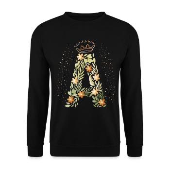Monogram letter A with crown, floral ornament - Unisex Sweatshirt - black - Front - Alina (178cm) & Michal (187cm)