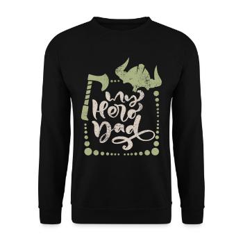 Wikinger Vatertag Spruch mit Wikinger-Helm und Axt - Unisex Pullover - Schwarz - Vorne - Alina (178cm) & Michal (187cm)