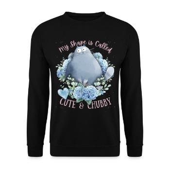 Big Cat funny saying, Cute-Chubby-Cat - Unisex Sweatshirt - black - Front - Alina (178cm) & Michal (187cm)
