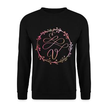 Monogram, letter V, calligraphy ornament - Unisex Sweatshirt - black - Front - Alina (178cm) & Michal (187cm)
