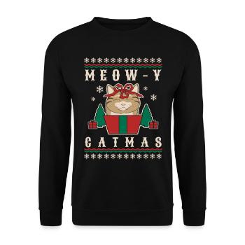 Meow-Y Catmas - Pull de Noël avec chat - Sweat-shirt Unisexe - noir - Devant - Alina (178cm) & Michal (187cm)