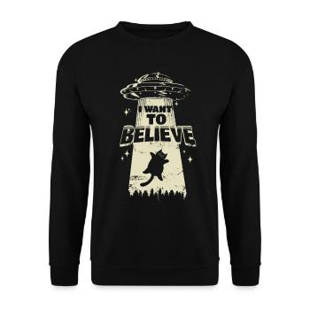 I Want to believe - Cat is kidnapped by UFO - Unisex Sweatshirt - black - Front - Alina (178cm) & Michal (187cm)