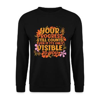 Living Progress cite un message positif - Sweat-shirt Unisexe - noir - Devant - Alina (178cm) & Michal (187cm)