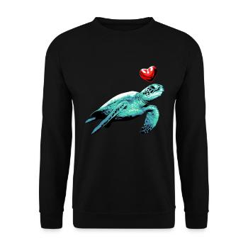 Schildkröte mit Herz Ozean Meer Naturschutz Herz - Unisex Pullover - Schwarz - Vorne - Alina (178cm) & Michal (187cm)