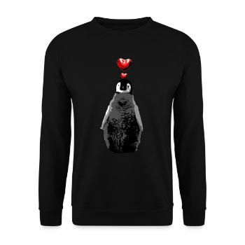 Pinguin mit Herz Ozean Meer Naturschutz Herz - Unisex Pullover - Schwarz - Vorne - Alina (178cm) & Michal (187cm)