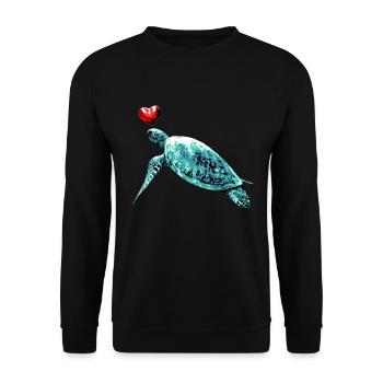 Schildkröte mit Herz Ozean Meer Naturschutz Herz - Unisex Pullover - Schwarz - Vorne - Alina (178cm) & Michal (187cm)