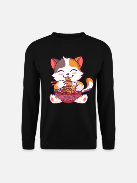 Kawaii Anime Cat Japanische Nudeln Ramen - Unisex Pullover - Schwarz