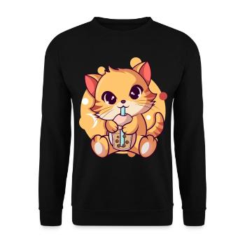 Anime Kawaii Chat Boissons Boba Thé Bubble Thé - Sweat-shirt Unisexe - noir - Devant - Alina (178cm) & Michal (187cm)