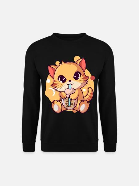 Anime Kawaii Katze Trinkt Boba Tea bubble Tea - Unisex Pullover - Schwarz