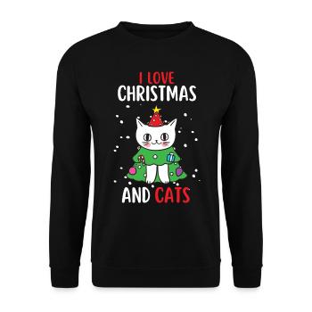 J’aime Noël et Chats Chat Noël - Sweat-shirt Unisexe - noir - Devant - Alina (178cm) & Michal (187cm)