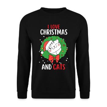 J’aime Noël et Chats Chat Noël - Sweat-shirt Unisexe - noir - Devant - Alina (178cm) & Michal (187cm)