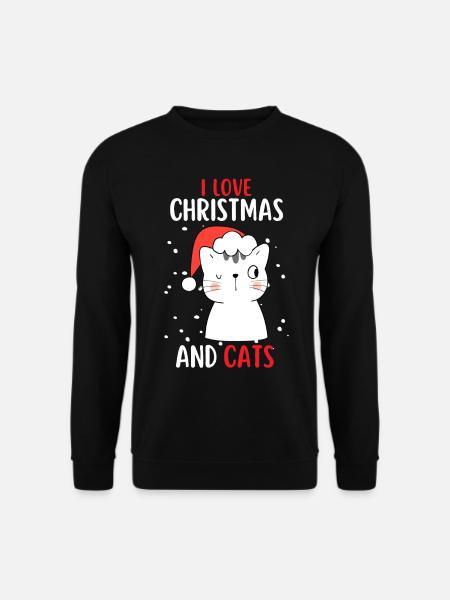 I Love Christmas and Cats Katze Weihnachten - Unisex Pullover - Schwarz