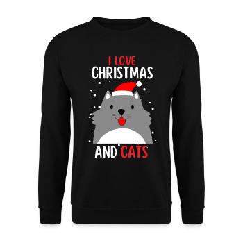 J’aime Noël et Chats Chat Noël - Sweat-shirt Unisexe - noir - Devant - Alina (178cm) & Michal (187cm)