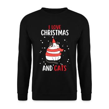 J’aime Noël et Chats Chat Noël - Sweat-shirt Unisexe - noir - Devant - Alina (178cm) & Michal (187cm)