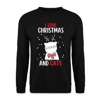 I Love Christmas and Cats Cat Christmas - Unisex Sweatshirt - black - Front - Alina (178cm) & Michal (187cm)