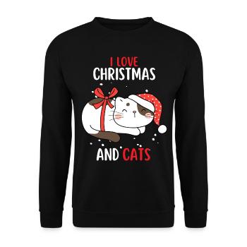J’aime Noël et Chats Chat Noël - Sweat-shirt Unisexe - noir - Devant - Alina (178cm) & Michal (187cm)