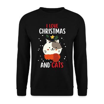 J’aime Noël et Chats Chat Noël - Sweat-shirt Unisexe - noir - Devant - Alina (178cm) & Michal (187cm)