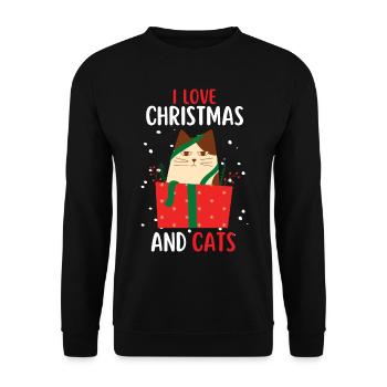 J’aime Noël et Chats Chat Noël - Sweat-shirt Unisexe - noir - Devant - Alina (178cm) & Michal (187cm)