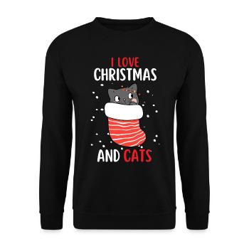 J’aime Noël et Chats Chat Noël - Sweat-shirt Unisexe - noir - Devant - Alina (178cm) & Michal (187cm)