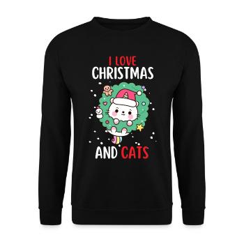 I Love Christmas and Cats Cat Christmas - Unisex Sweatshirt - black - Front - Alina (178cm) & Michal (187cm)