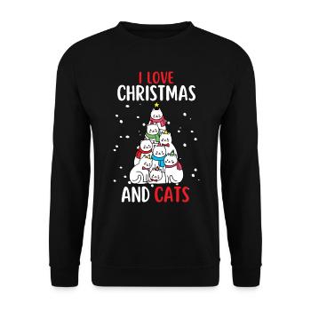 I Love Christmas and Cats Cat Christmas - Unisex Sweatshirt - black - Front - Alina (178cm) & Michal (187cm)
