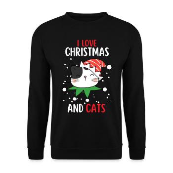 J’aime Noël et Chats Chat Noël - Sweat-shirt Unisexe - noir - Devant - Alina (178cm) & Michal (187cm)