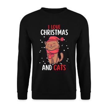 J’aime Noël et Chats Chat Noël - Sweat-shirt Unisexe - noir - Devant - Alina (178cm) & Michal (187cm)