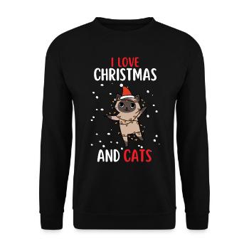 I Love Christmas and Cats Cat Christmas - Unisex Sweatshirt - black - Front - Alina (178cm) & Michal (187cm)