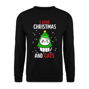 I Love Christmas and Cats Cat Christmas - Unisex Sweatshirt - black - Front - Alina (178cm) & Michal (187cm)