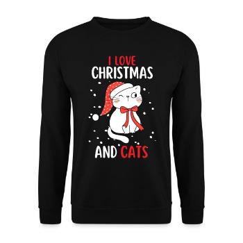 J’aime Noël et Chats Chat Noël - Sweat-shirt Unisexe - noir - Devant - Alina (178cm) & Michal (187cm)
