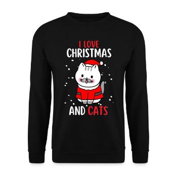 J’aime Noël et Chats Chat Noël - Sweat-shirt Unisexe - noir - Devant - Alina (178cm) & Michal (187cm)