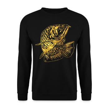 Arowana Fish Gold Graphic Fish Lover Fishing Gear - Unisex Sweatshirt - black - Front - Alina (178cm) & Michal (187cm)