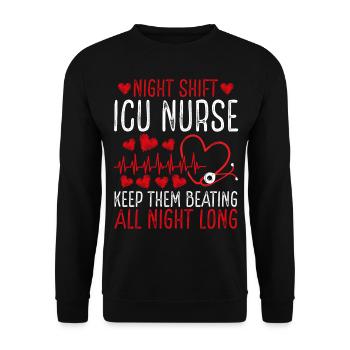 Night Shift ICU Nurse Keep them beating - Unisex Pullover - Schwarz - Vorne - Alina (178cm) & Michal (187cm)