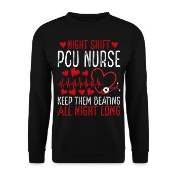 Night Shift Progressive Care Unit Nurse - Unisex Pullover - Schwarz - Vorne - Alina (178cm) & Michal (187cm)