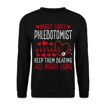 Night Shift Phlebotomist Keep them beating - Unisex Pullover - Schwarz - Vorne - Alina (178cm) & Michal (187cm)