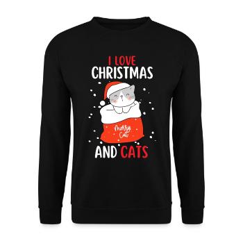 J’aime Noël et Chats Chat Noël - Sweat-shirt Unisexe - noir - Devant - Alina (178cm) & Michal (187cm)