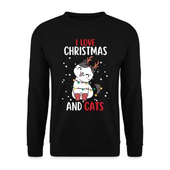 J’aime Noël et Chats Chat Noël - Sweat-shirt Unisexe - noir - Devant - Alina (178cm) & Michal (187cm)