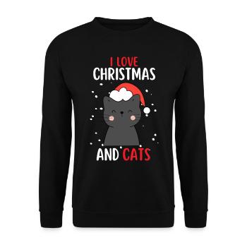 J’aime Noël et Chats Chat Noël - Sweat-shirt Unisexe - noir - Devant - Alina (178cm) & Michal (187cm)