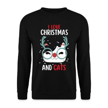 J’aime Noël et Chats Chat Noël - Sweat-shirt Unisexe - noir - Devant - Alina (178cm) & Michal (187cm)
