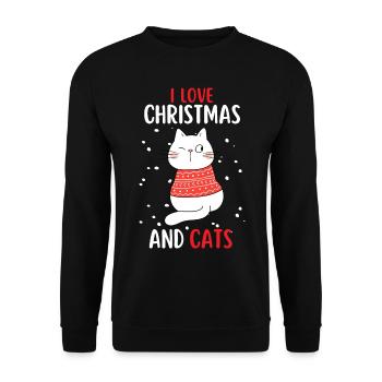 J’aime Noël et Chats Chat Noël - Sweat-shirt Unisexe - noir - Devant - Alina (178cm) & Michal (187cm)