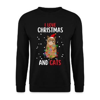 J’aime Noël et Chats Chat Noël - Sweat-shirt Unisexe - noir - Devant - Alina (178cm) & Michal (187cm)