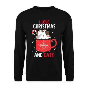 J’aime Noël et Chats Chat Noël - Sweat-shirt Unisexe - noir - Devant - Alina (178cm) & Michal (187cm)