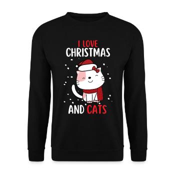 I Love Christmas and Cats Cat Christmas - Unisex Sweatshirt - black - Front - Alina (178cm) & Michal (187cm)