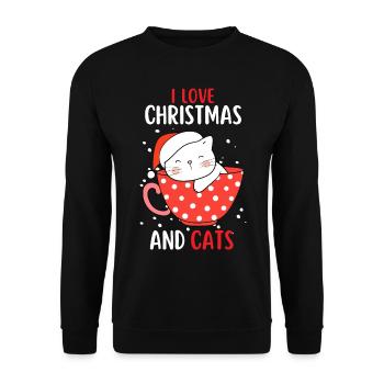 I Love Christmas and Cats Cat Christmas - Unisex Sweatshirt - black - Front - Alina (178cm) & Michal (187cm)