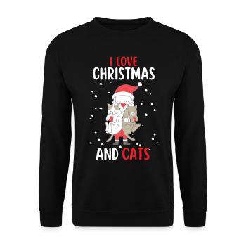 J’aime Noël et Chats Chat Noël - Sweat-shirt Unisexe - noir - Devant - Alina (178cm) & Michal (187cm)