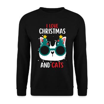 I Love Christmas and Cats Cat Christmas - Unisex Sweatshirt - black - Front - Alina (178cm) & Michal (187cm)